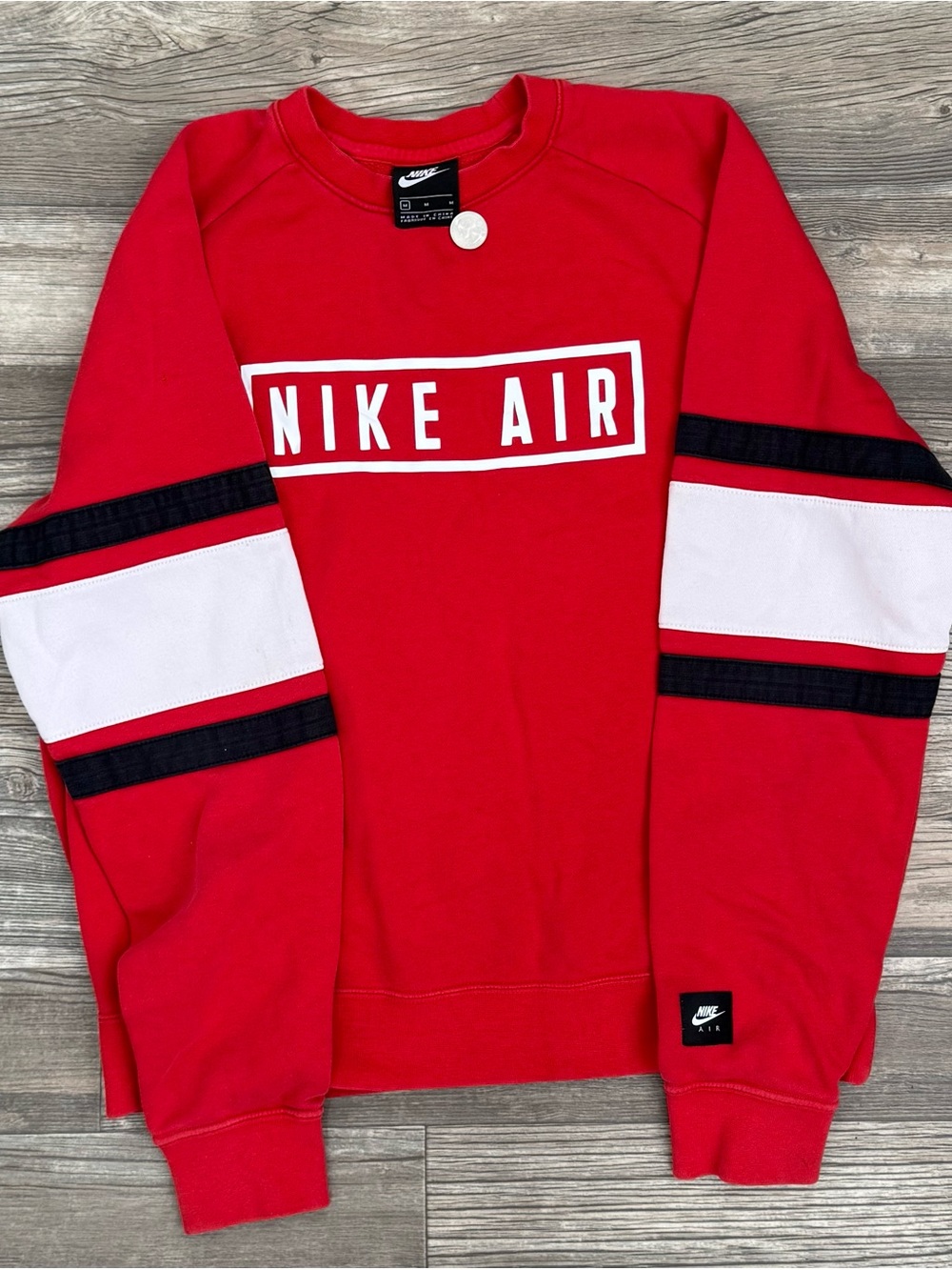 Nike Air Red Block Logo Colorblock French Terry Crewneck Sweatshirt M